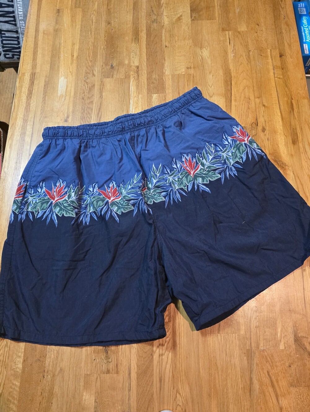 Men's XL Navy with Tropical Print Catalina Island Wear Swimming Trunks Shorts -